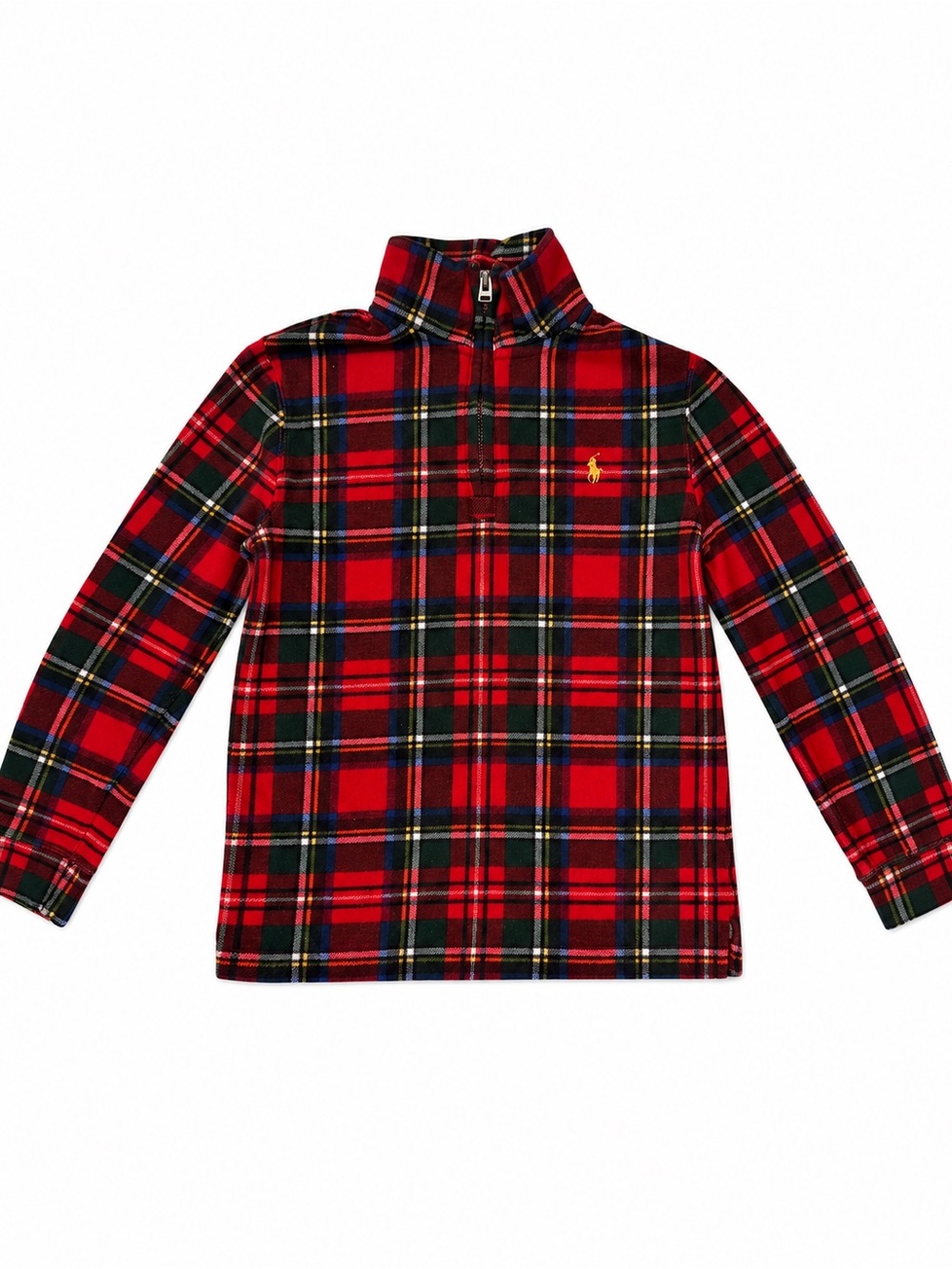 Polo Ralph Lauren Boys Size 6 Red Green Plaid Quarter-Zip Pullover